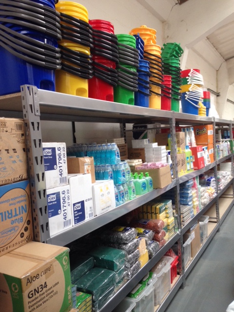 Shelves of cleaning products