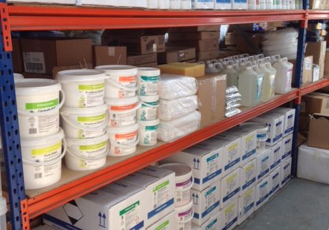 Shelves of cleaning supplies
