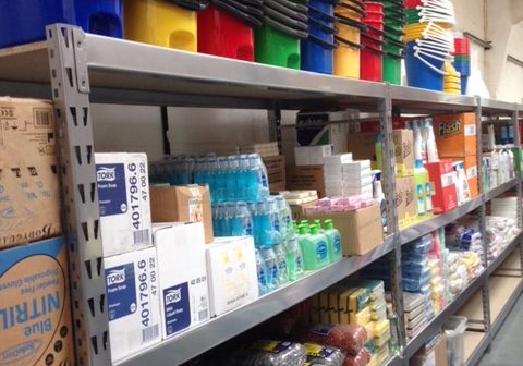 Shelves of cleaning products